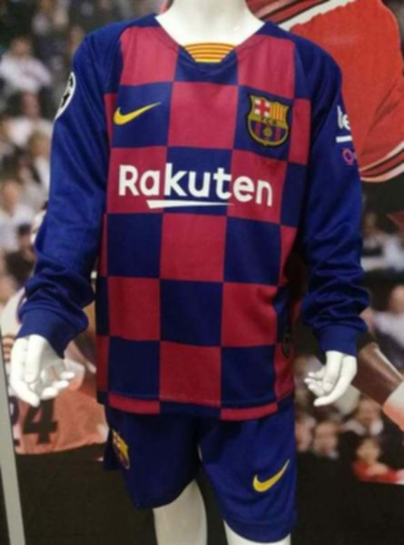 форма детская Barcelona  длинный рукав 2019-2020 Лига Чемпионов полиэстер 100%