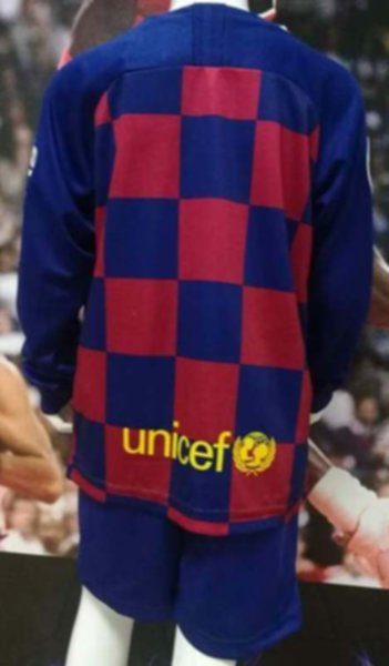 форма детская Barcelona  длинный рукав 2019-2020 Лига Чемпионов полиэстер 100%