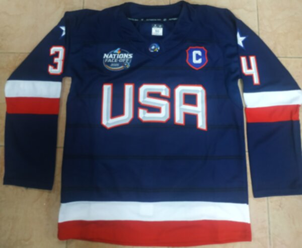 свитер хоккейный сборной США  World Cup 2025 #34 Matthews, полиэстер 100%