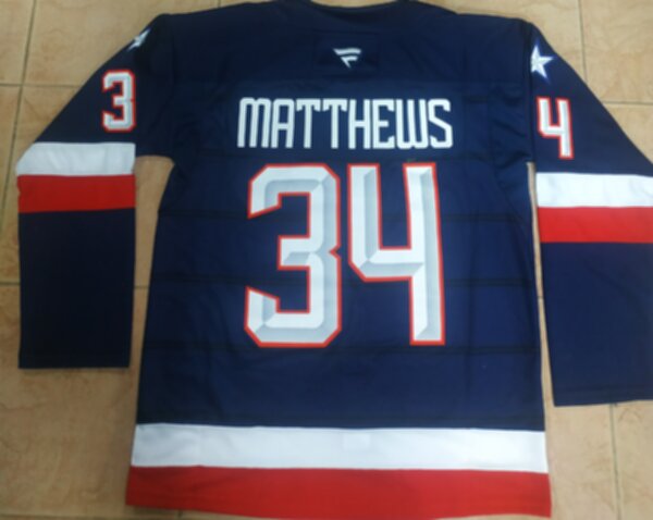 свитер хоккейный сборной США  World Cup 2025 #34 Matthews, полиэстер 100%