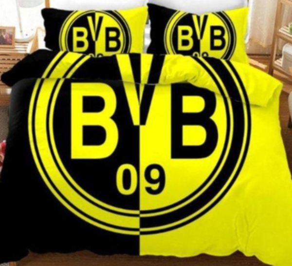 постельный комплект Borussia Dortmund   2,0м х 1,5м,наволочка-2шт.(75*50см)+пододеяльник,хлопок 100%