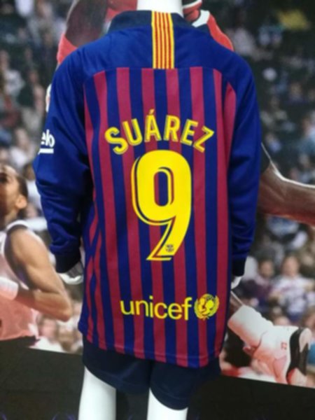 форма детская Barcelona №9 SUAREZ  длинный рукав  2018-2019