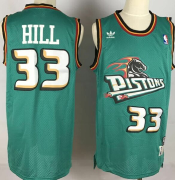 майка баскетбольная ретро Detroit Pistons №33 HILL  adidas, полиэстер 100%